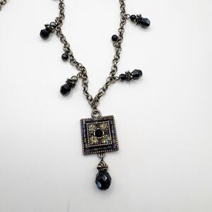 VTG Premier Designs Mystique AB Crystal Dangle Beaded Necklace Silver Plated